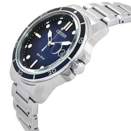 Orologio da uomo Citizen Marine in acciaio inossidabile con quadrante blu Eco-Drive AW1810-85L 100M