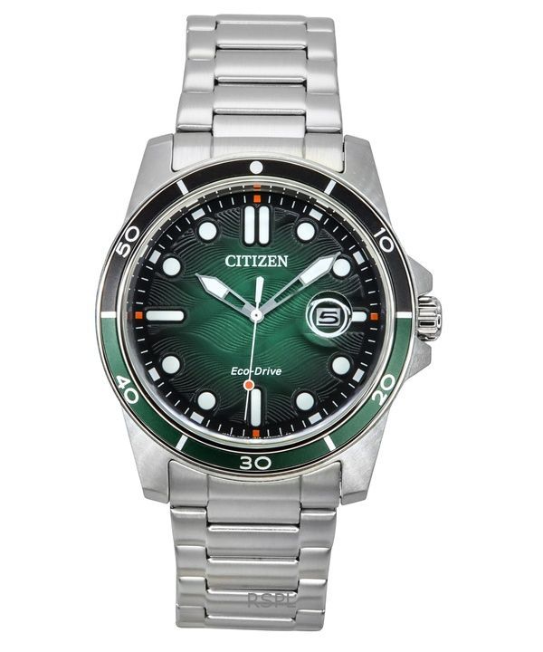 Orologio da uomo Citizen Marine Eco-Drive in acciaio inossidabile con quadrante verde AW1811-82X 100M