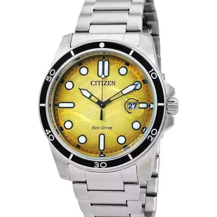Orologio da uomo Citizen Marine in acciaio inossidabile con quadrante giallo Eco-Drive AW1816-89X 100M