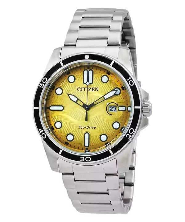 Orologio da uomo Citizen Marine in acciaio inossidabile con quadrante giallo Eco-Drive AW1816-89X 100M