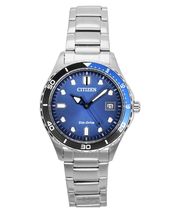 Orologio unisex Citizen Eco-Drive in acciaio inossidabile con quadrante blu AW1821-89L 100M