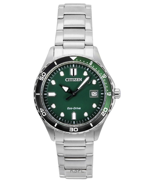 Orologio unisex Citizen Eco-Drive in acciaio inossidabile con quadrante verde AW1828-80X 100M