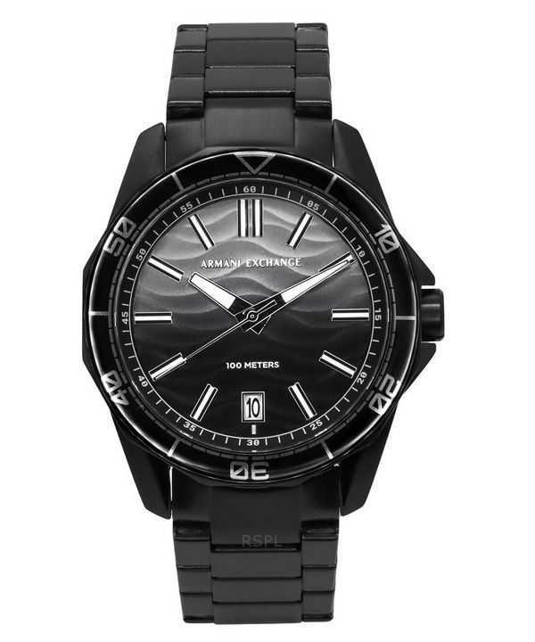 Orologio da uomo Armani Exchange in acciaio inossidabile nero con quadrante grigio al quarzo AX1952 100M