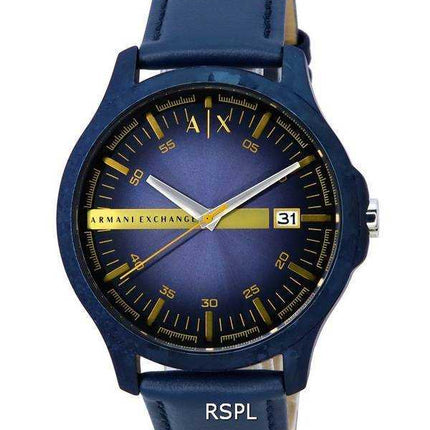 Orologio da uomo Armani Exchange Hampton cinturino in pelle quadrante blu quarzo AX2442