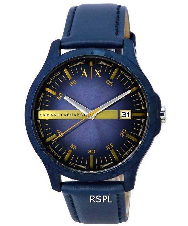 Orologio da uomo Armani Exchange Hampton cinturino in pelle quadrante blu quarzo AX2442