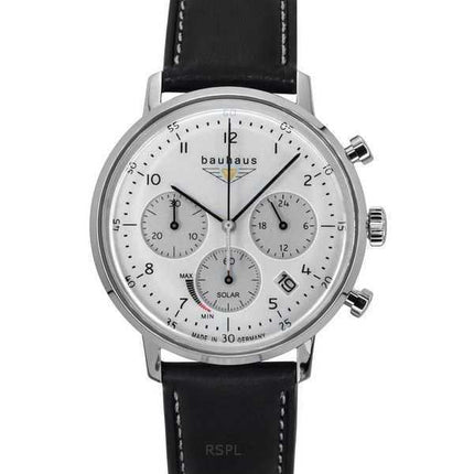 Orologio da uomo Bauhaus Classic Chronograph in acciaio inossidabile con cinturino in pelle quadrante bianco Solar 20861