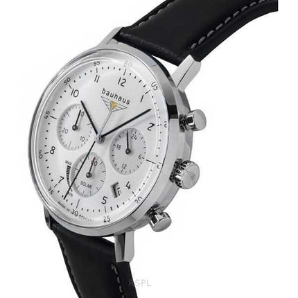 Orologio da uomo Bauhaus Classic Chronograph in acciaio inossidabile con cinturino in pelle quadrante bianco Solar 20861