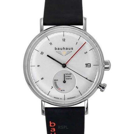Orologio da uomo Bauhaus Classic con cinturino in pelle nera e quadrante bianco Solar 21121