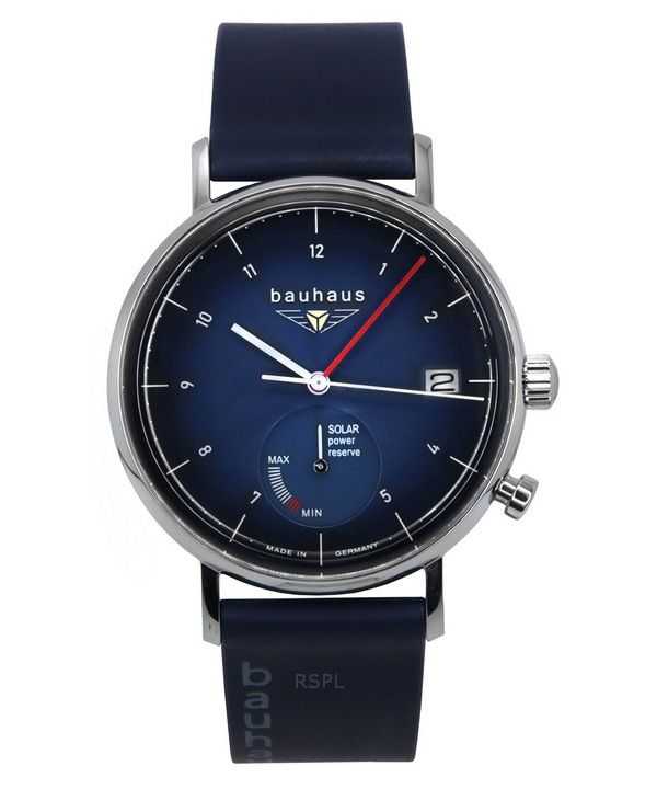 Orologio da uomo Bauhaus Classic Blue Leather Strap Dark Blue Dial Solar 21123