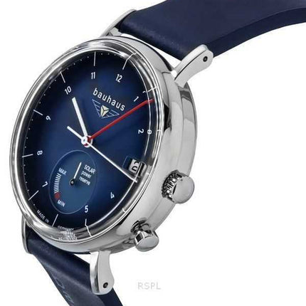 Orologio da uomo Bauhaus Classic Blue Leather Strap Dark Blue Dial Solar 21123