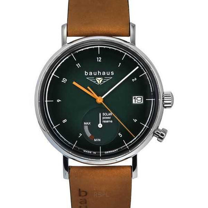 Orologio da uomo Bauhaus Classic con cinturino in pelle marrone e quadrante verde scuro Solar 21124