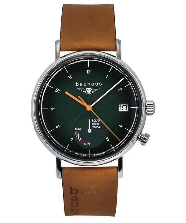 Orologio da uomo Bauhaus Classic con cinturino in pelle marrone e quadrante verde scuro Solar 21124