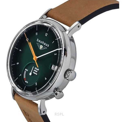 Orologio da uomo Bauhaus Classic con cinturino in pelle marrone e quadrante verde scuro Solar 21124
