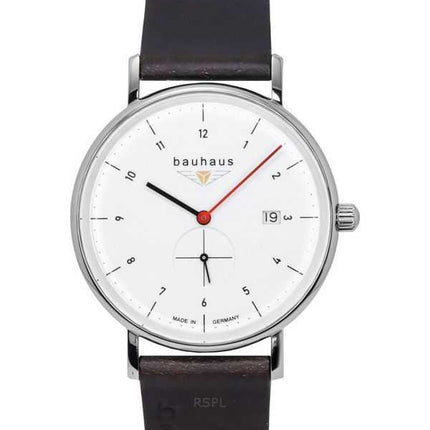 Orologio da uomo Bauhaus Classic con cinturino in pelle e quadrante bianco al quarzo 21301