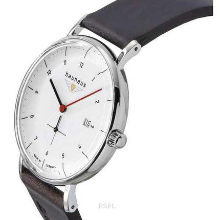 Orologio da uomo Bauhaus Classic con cinturino in pelle e quadrante bianco al quarzo 21301
