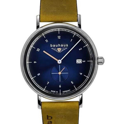 Orologio da uomo Bauhaus Classic con cinturino in pelle marrone e quadrante blu al quarzo 21303