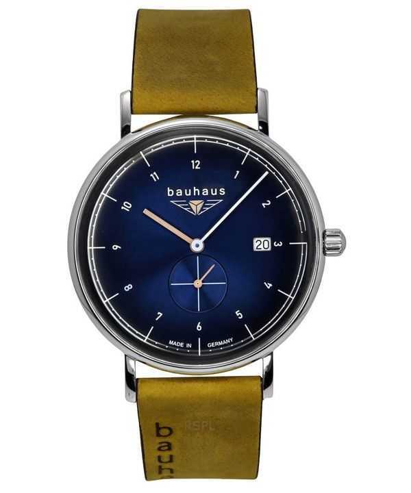 Orologio da uomo Bauhaus Classic con cinturino in pelle marrone e quadrante blu al quarzo 21303