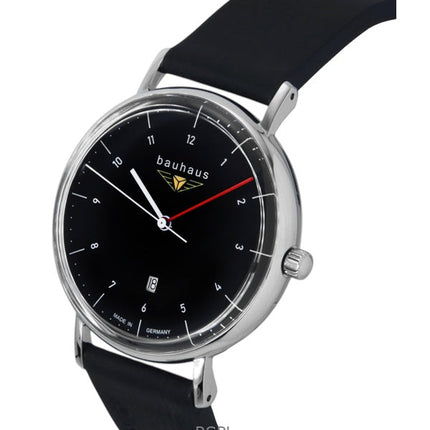 Orologio da uomo Bauhaus Classic con cinturino in pelle e quadrante nero al quarzo 21402