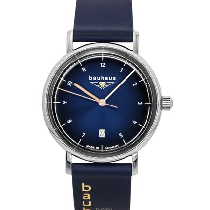 Orologio da donna Bauhaus Classic con cinturino in pelle e quadrante blu scuro al quarzo 21413