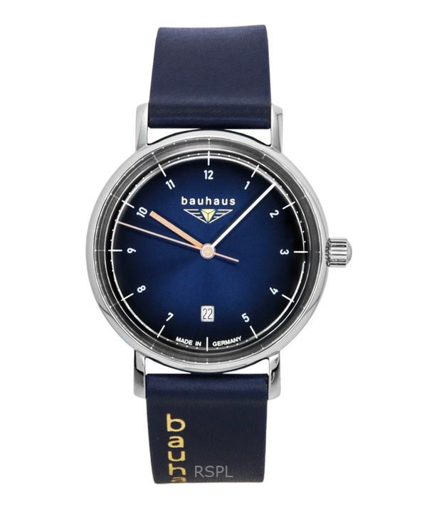 Orologio da donna Bauhaus Classic con cinturino in pelle e quadrante blu scuro al quarzo 21413