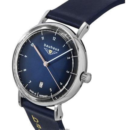 Orologio da donna Bauhaus Classic con cinturino in pelle e quadrante blu scuro al quarzo 21413