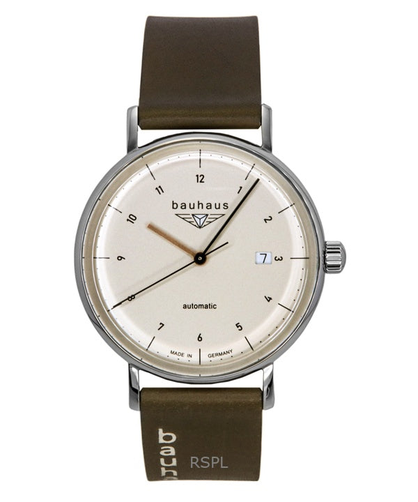 Orologio da uomo Bauhaus automatico con cinturino in pelle e quadrante beige 21521