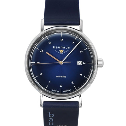 Orologio da uomo Bauhaus con cinturino in pelle e quadrante blu scuro, automatico, 21523