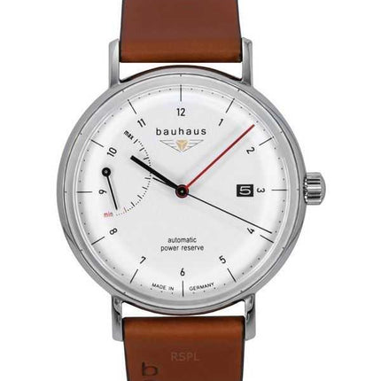 Orologio da uomo Bauhaus Classic con cinturino in pelle marrone e quadrante bianco automatico 21601