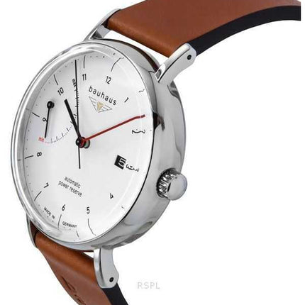 Orologio da uomo Bauhaus Classic con cinturino in pelle marrone e quadrante bianco automatico 21601