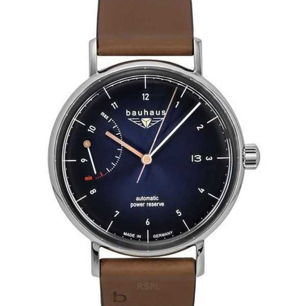 Orologio da uomo Bauhaus Classic con cinturino in pelle e quadrante blu scuro automatico 21603
