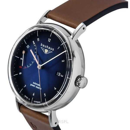 Orologio da uomo Bauhaus Classic con cinturino in pelle e quadrante blu scuro automatico 21603