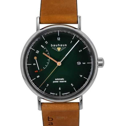 Orologio da uomo Bauhaus Classic con cinturino in pelle marrone e quadrante verde scuro automatico 21604