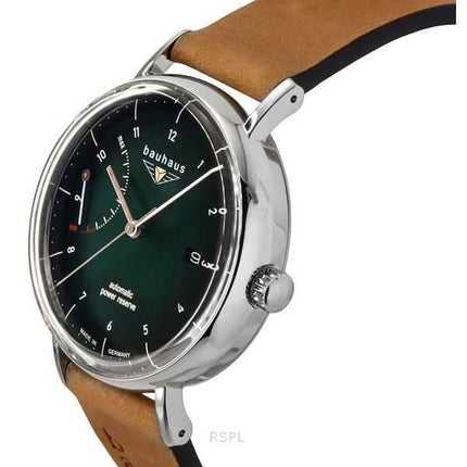 Orologio da uomo Bauhaus Classic con cinturino in pelle marrone e quadrante verde scuro automatico 21604
