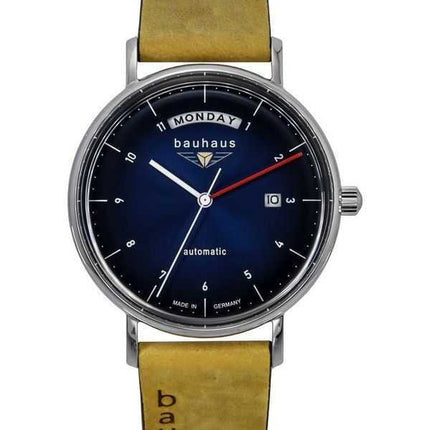 Orologio da uomo Bauhaus Classic con cinturino in pelle e quadrante blu scuro automatico 21623