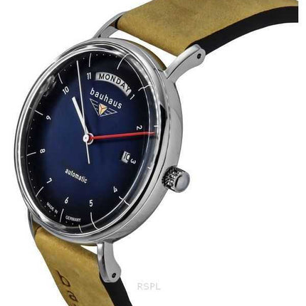 Orologio da uomo Bauhaus Classic con cinturino in pelle e quadrante blu scuro automatico 21623