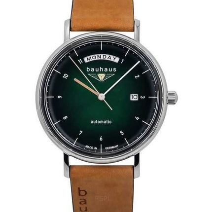Orologio da uomo Bauhaus Classic con cinturino in pelle e quadrante verde scuro automatico 21624