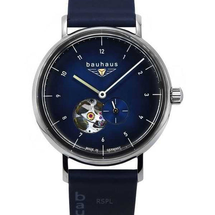 Orologio da uomo Bauhaus Classic Blue Leather Strap Dark Blue Open Heart Dial Automatic 21663