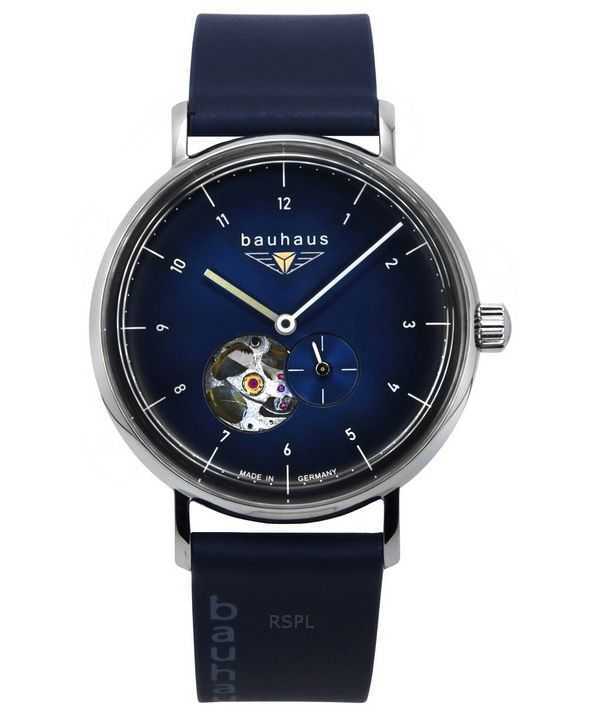 Orologio da uomo Bauhaus Classic Blue Leather Strap Dark Blue Open Heart Dial Automatic 21663