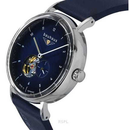 Orologio da uomo Bauhaus Classic Blue Leather Strap Dark Blue Open Heart Dial Automatic 21663