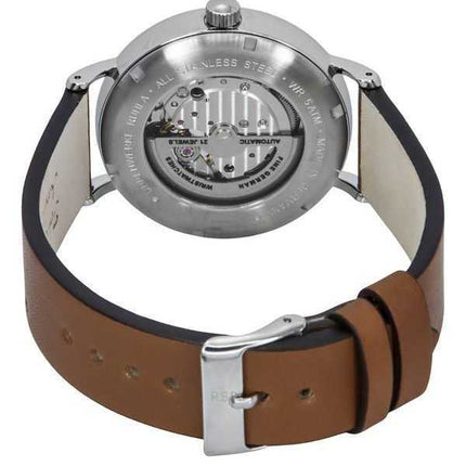 Orologio da uomo Bauhaus Classic con cinturino in pelle verde scuro e quadrante a cuore aperto automatico 21664