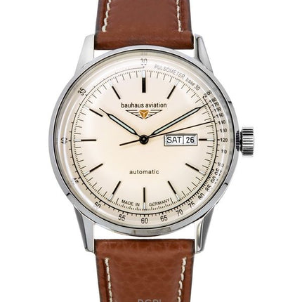 Bauhaus Aviation cinturino in pelle quadrante beige automatico 23665 100M orologio da uomo