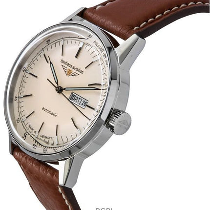 Bauhaus Aviation cinturino in pelle quadrante beige automatico 23665 100M orologio da uomo