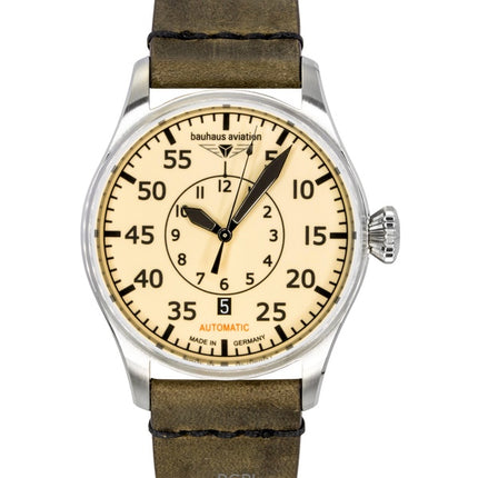 Orologio da uomo Bauhaus Aviation con cinturino in pelle e quadrante beige, automatico 27565