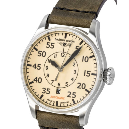 Orologio da uomo Bauhaus Aviation con cinturino in pelle e quadrante beige, automatico 27565