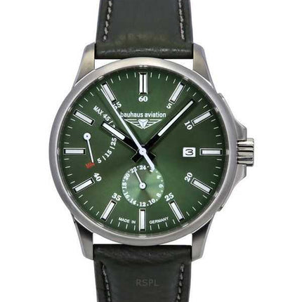 Bauhaus Aviation Green Cinturino in pelle Quadrante verde scuro Orologio automatico 28604 100M da uomo