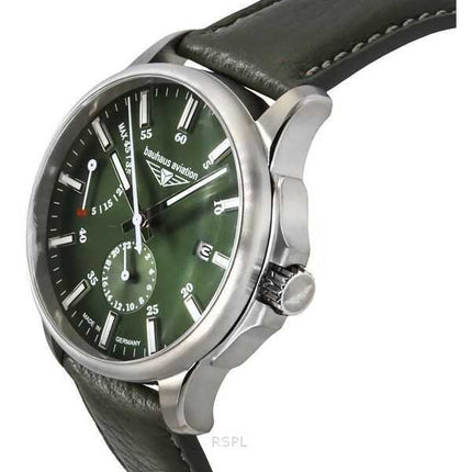 Bauhaus Aviation Green Cinturino in pelle Quadrante verde scuro Orologio automatico 28604 100M da uomo