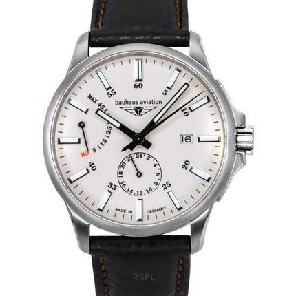 Orologio da uomo Bauhaus Aviation con cinturino in pelle e quadrante beige completamente luminoso, automatico 28605 100M