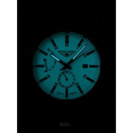 Orologio da uomo Bauhaus Aviation con cinturino in pelle e quadrante beige completamente luminoso, automatico 28605 100M