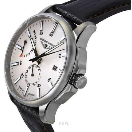 Orologio da uomo Bauhaus Aviation con cinturino in pelle e quadrante beige completamente luminoso, automatico 28605 100M