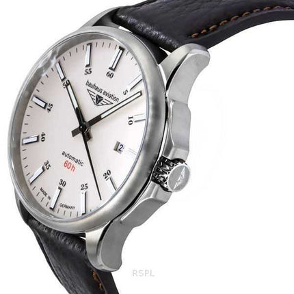 Orologio da uomo Bauhaus Aviation con cinturino in pelle e quadrante beige completamente luminoso, automatico 28645, 100 m